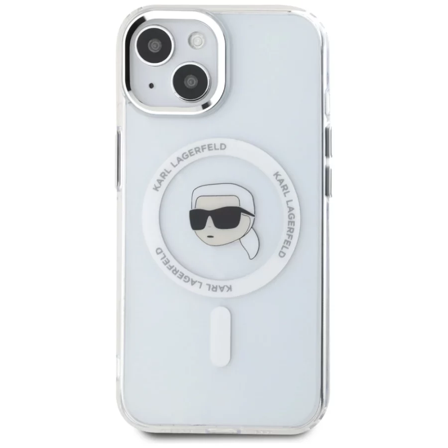 Etui Karl Lagerfeld IML Metal Karl Head MagSafe do iPhone 15 biały