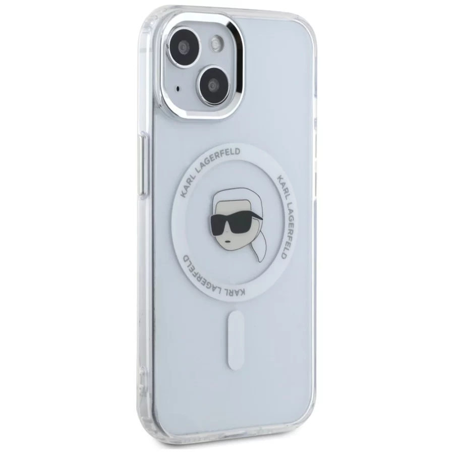 Etui Karl Lagerfeld IML Metal Karl Head MagSafe do iPhone 15 biały