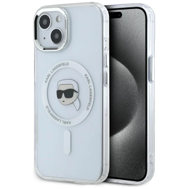 Etui Karl Lagerfeld IML Metal Karl Head MagSafe do iPhone 15 Plus biały
