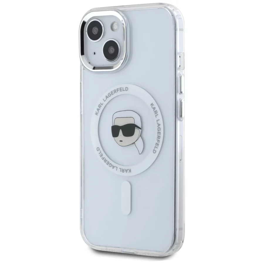 Etui Karl Lagerfeld IML Metal Karl Head MagSafe do iPhone 15 Plus biały