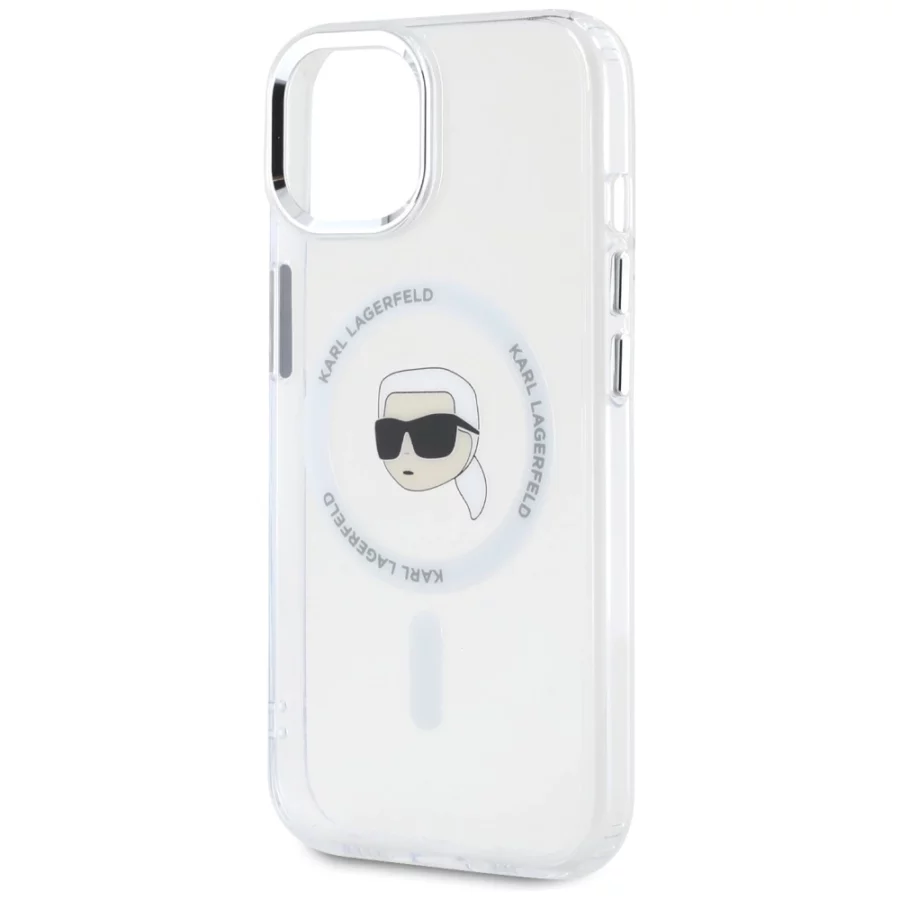 Etui Karl Lagerfeld IML Metal Karl Head MagSafe do iPhone 15 Plus biały