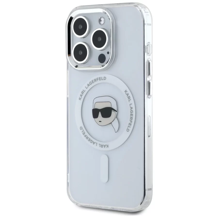 Etui Karl Lagerfeld IML Metal Karl Head MagSafe do iPhone 15 Pro biały