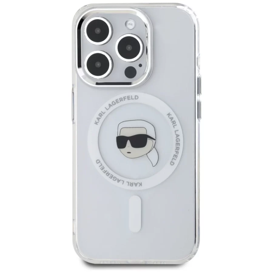 Etui Karl Lagerfeld IML Metal Karl Head MagSafe do iPhone 15 Pro biały
