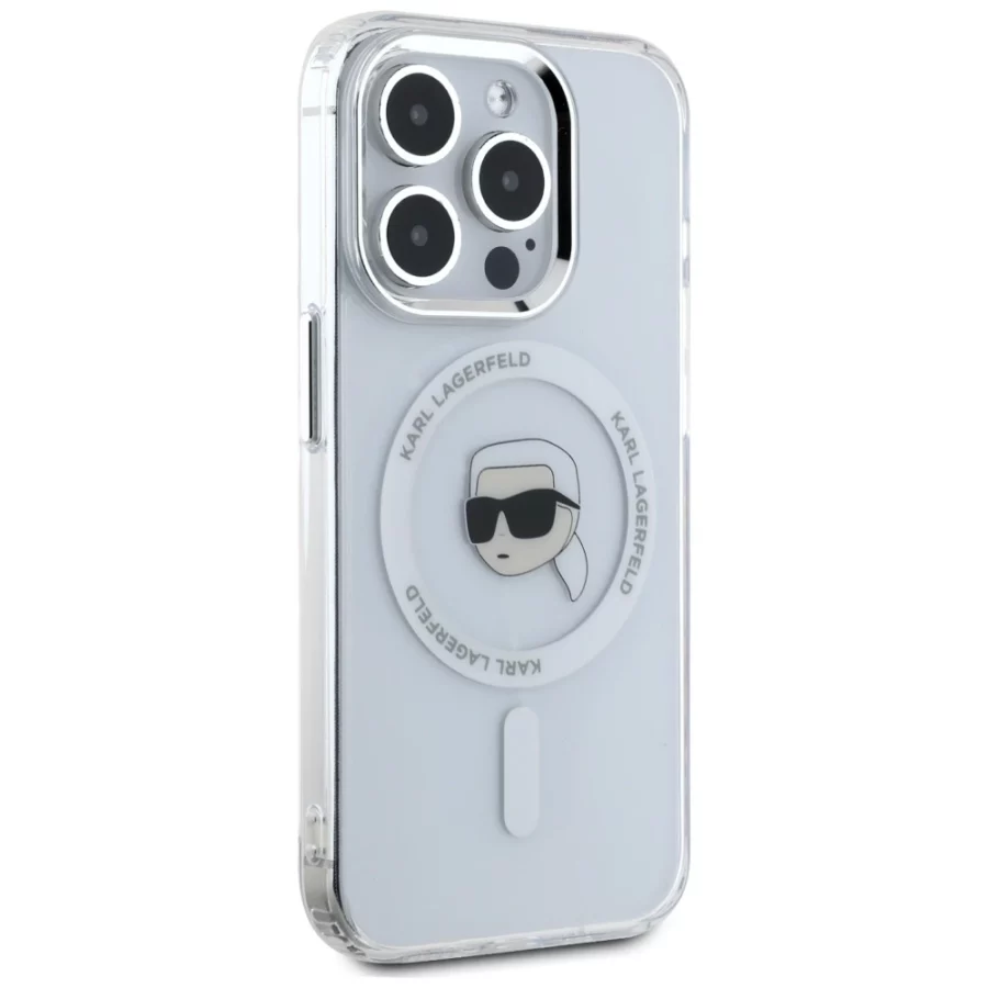 Etui Karl Lagerfeld IML Metal Karl Head MagSafe do iPhone 15 Pro biały