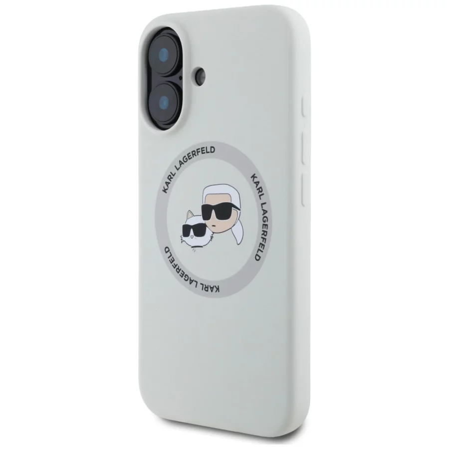 Etui Karl Lagerfeld Silicone Double Heads And Circle MagSafe do iPhone 16 beżowy