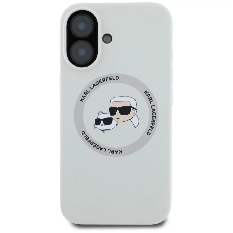 Etui Karl Lagerfeld Silicone Double Heads And Circle MagSafe do iPhone 16 beżowy