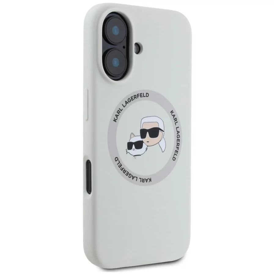 Etui Karl Lagerfeld Silicone Double Heads And Circle MagSafe do iPhone 16 beżowy