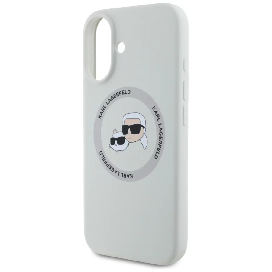 Etui Karl Lagerfeld Silicone Double Heads And Circle MagSafe do iPhone 16 beżowy