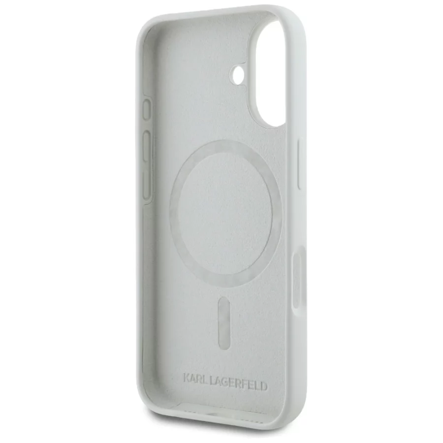 Etui Karl Lagerfeld Silicone Double Heads And Circle MagSafe do iPhone 16 beżowy
