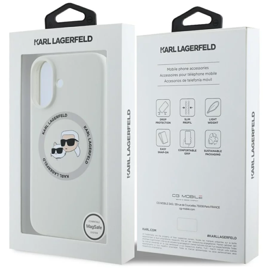 Etui Karl Lagerfeld Silicone Double Heads And Circle MagSafe do iPhone 16 beżowy