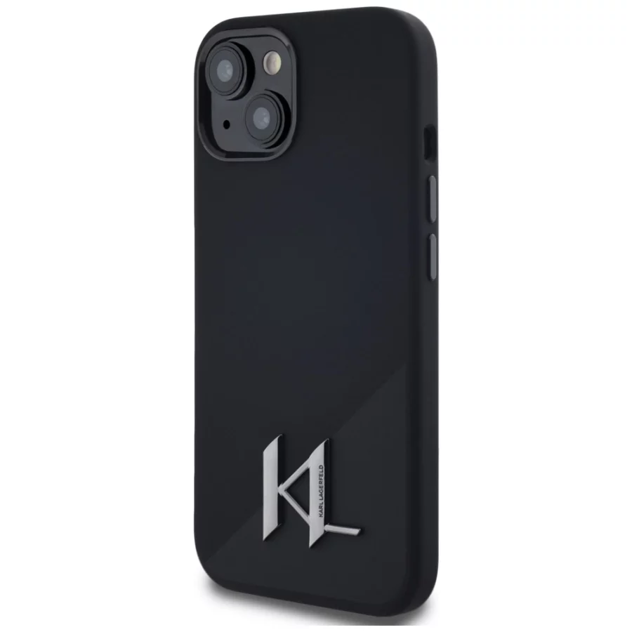 Etui Karl Lagerfeld Silicone Shadow Metal Initial MagSafe do iPhone 15 czarny