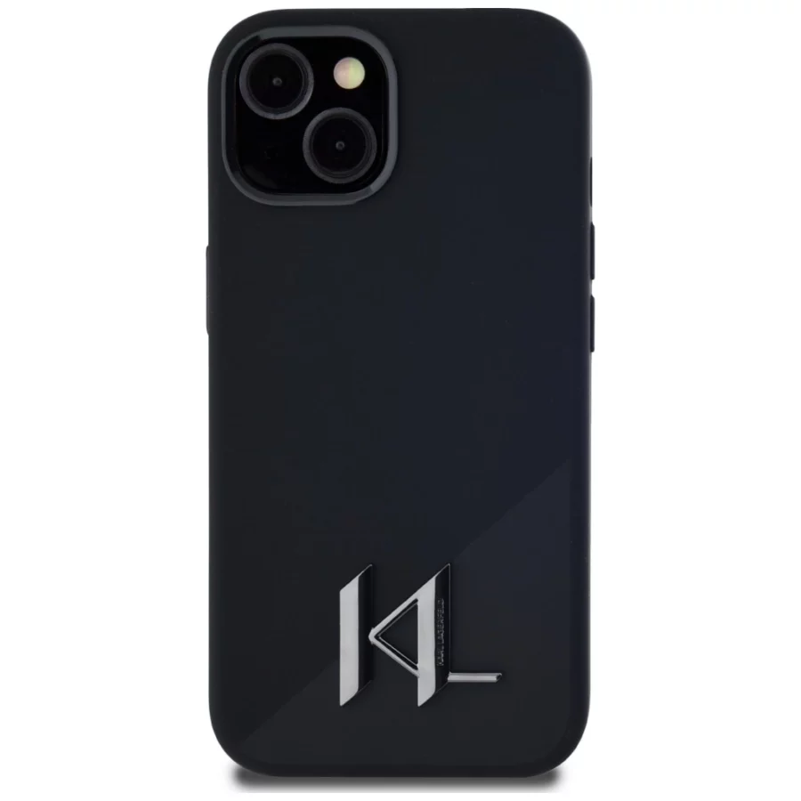Etui Karl Lagerfeld Silicone Shadow Metal Initial MagSafe do iPhone 15 czarny