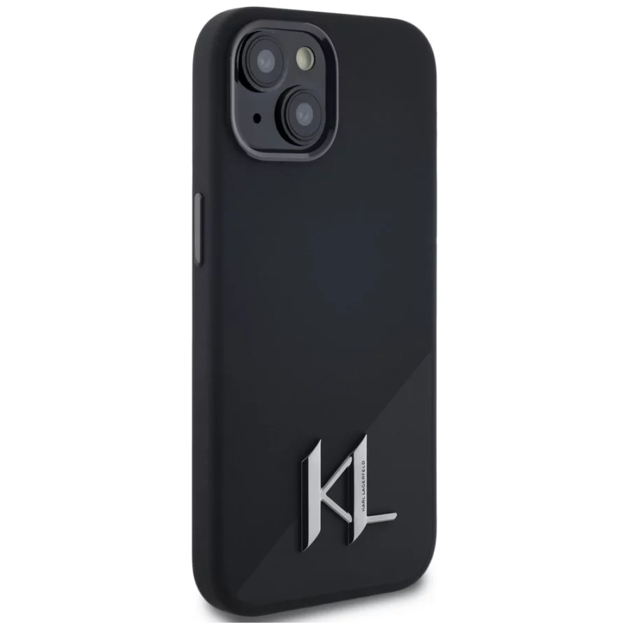 Etui Karl Lagerfeld Silicone Shadow Metal Initial MagSafe do iPhone 15 czarny