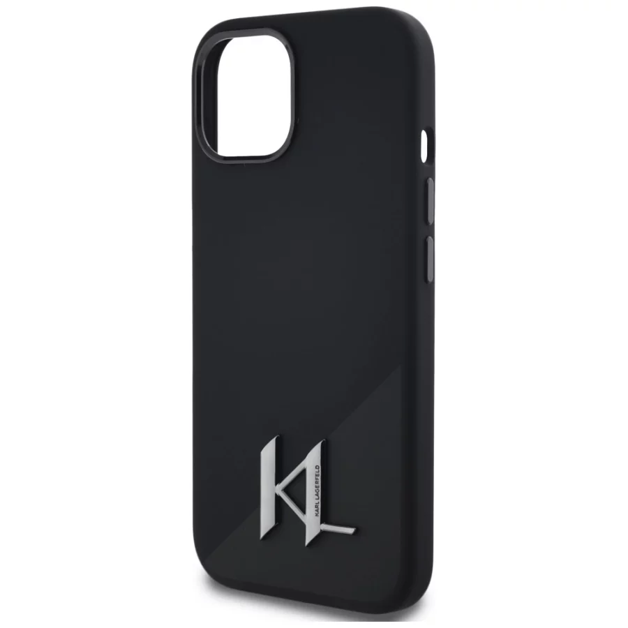 Etui Karl Lagerfeld Silicone Shadow Metal Initial MagSafe do iPhone 15 czarny