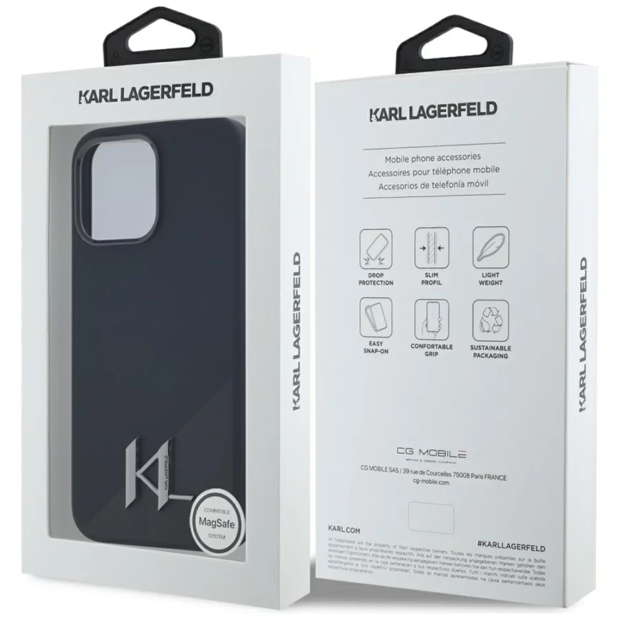 Etui Karl Lagerfeld Silicone Shadow Metal Initial MagSafe do iPhone 15 Pro Max czarny