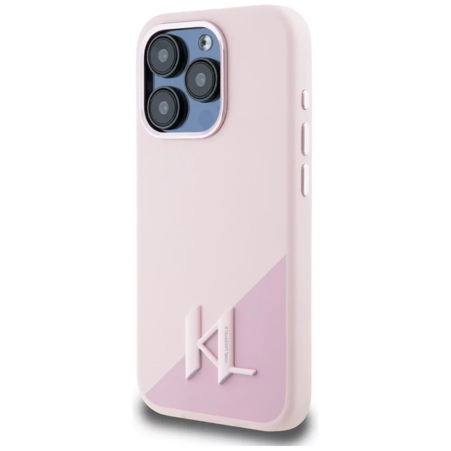 Etui Karl Lagerfeld Silicone Shadow Metal Initial MagSafe do iPhone 15 Pro Max różowy