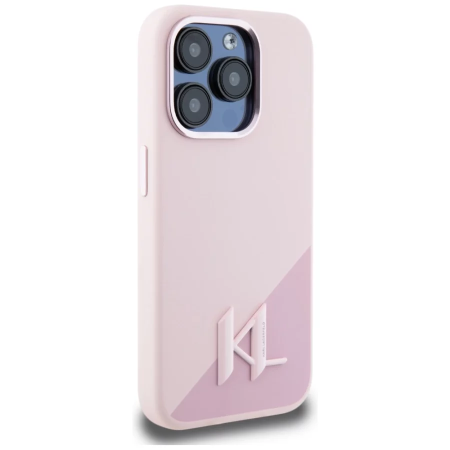 Etui Karl Lagerfeld Silicone Shadow Metal Initial MagSafe do iPhone 15 Pro Max różowy