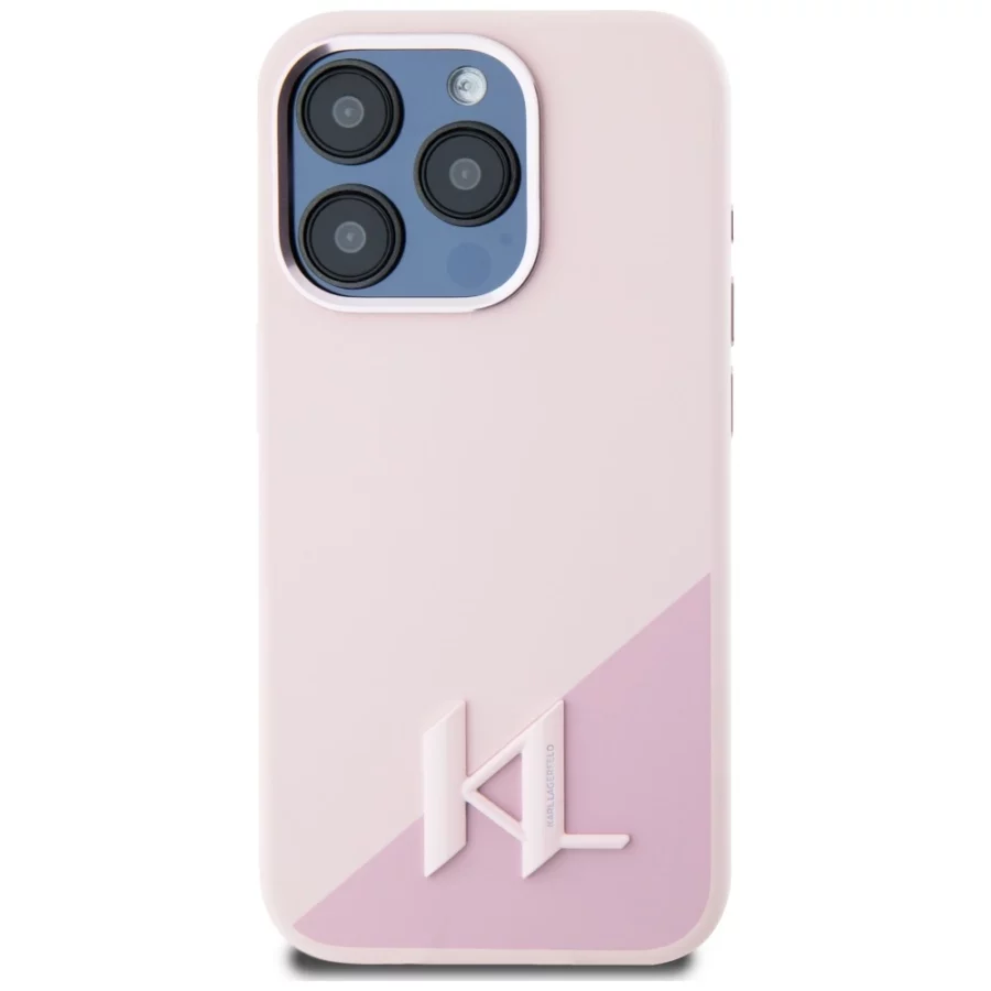Etui Karl Lagerfeld Silicone Shadow Metal Initial MagSafe do iPhone 15 Pro różowy