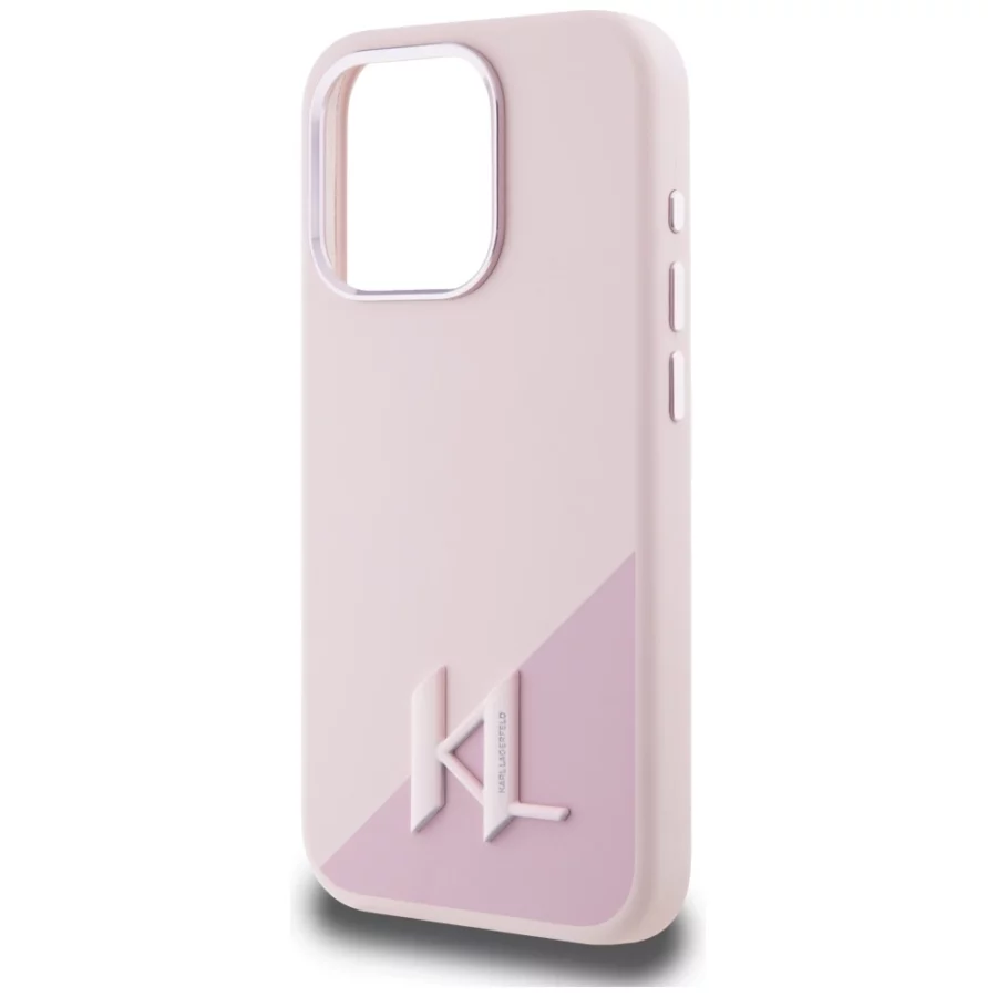 Etui Karl Lagerfeld Silicone Shadow Metal Initial MagSafe do iPhone 15 Pro różowy
