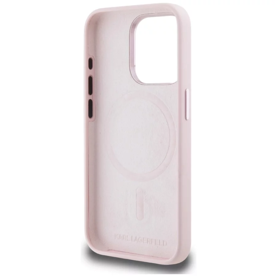Etui Karl Lagerfeld Silicone Shadow Metal Initial MagSafe do iPhone 15 Pro różowy
