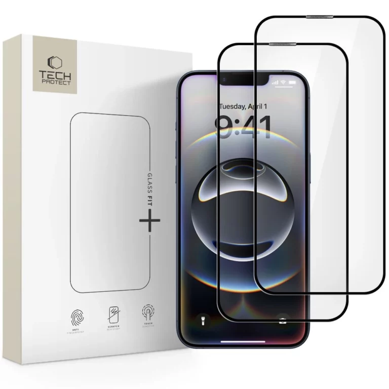 Szkło hartowane Tech-Protect Glass Fit+ 2-pack na iPhone 17e / 16e / 14 / 13 Pro / 13 - czarne