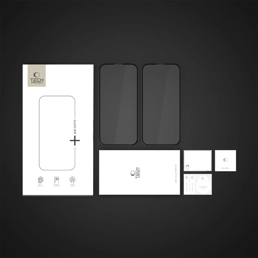 Szkło hartowane Tech-Protect Glass Fit+ 2-pack na iPhone 17e / 16e / 14 / 13 Pro / 13 - czarne