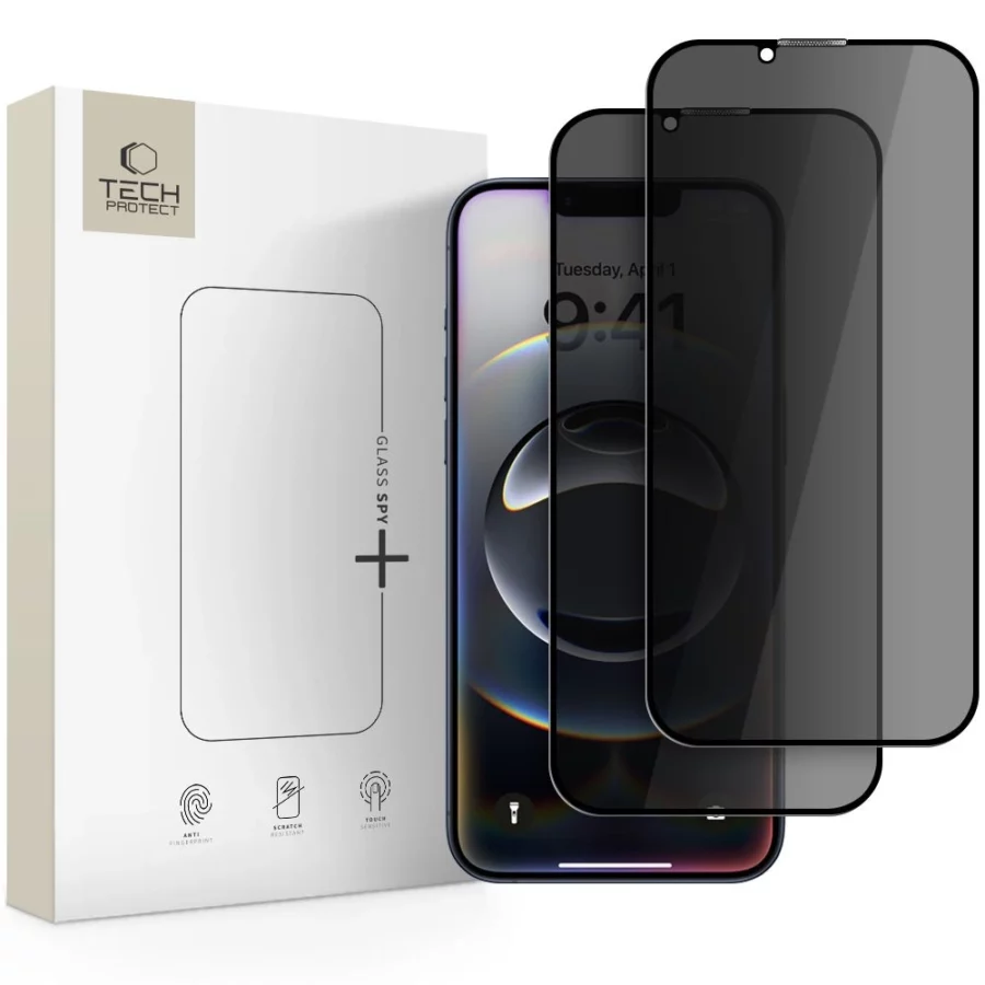 Szkło prywatyzujące Tech-Protect Anti Spy Glass Pro+ 2-pack na iPhone 17e / 16e / 14 / 13 Pro / 13 - czarne