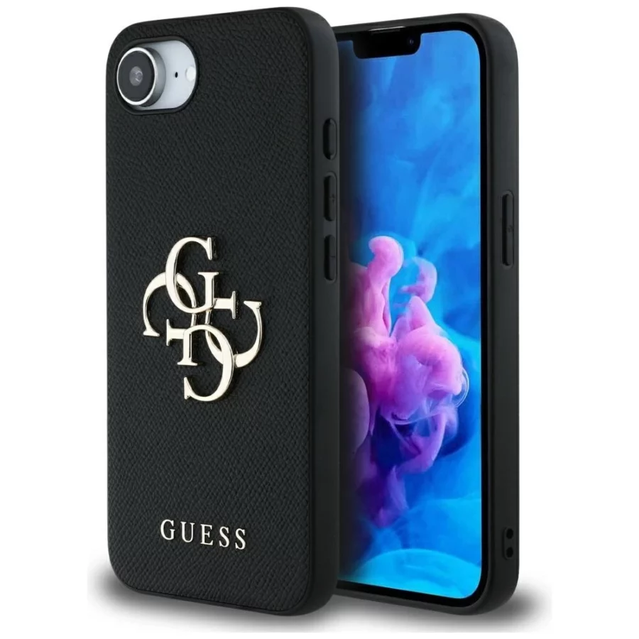 Etui Guess PU Grained 4G Metal Logo na iPhone 16e - czarne
