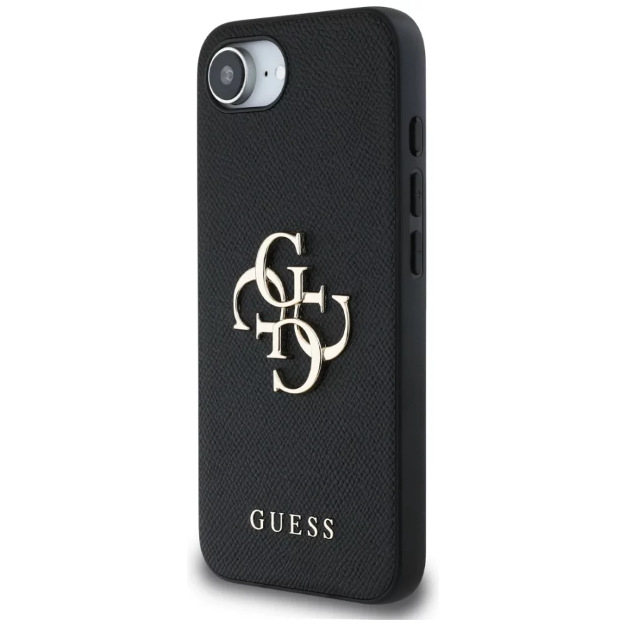 Etui Guess PU Grained 4G Metal Logo na iPhone 16e - czarne