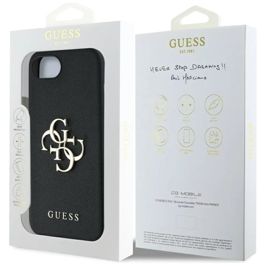 Etui Guess PU Grained 4G Metal Logo na iPhone 16e - czarne