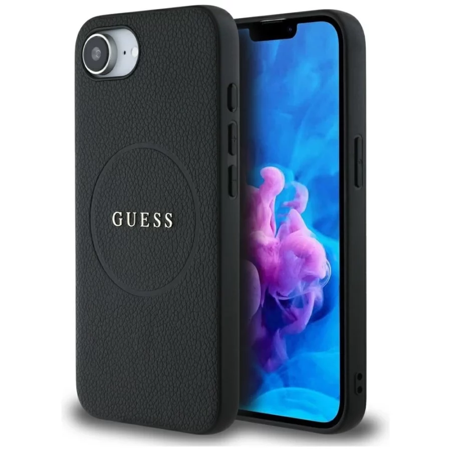 Etui Guess PU Grained Classic Logo z MagSafe na iPhone 16e - czarne