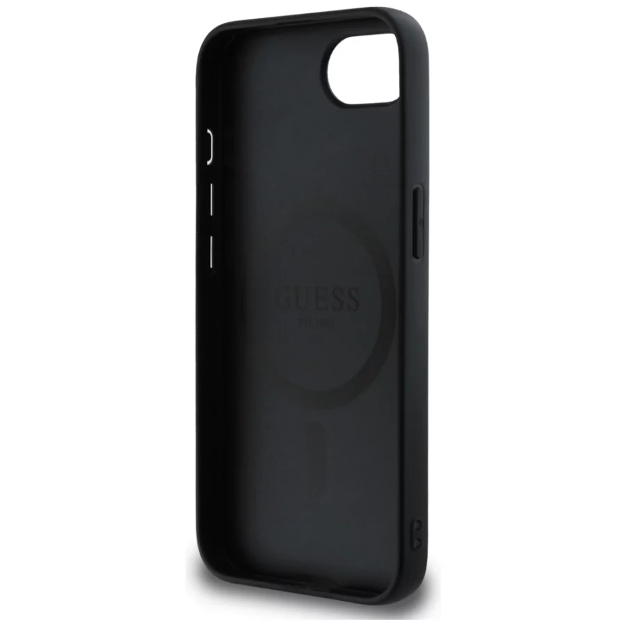 Etui Guess PU Grained Classic Logo z MagSafe na iPhone 16e - czarne