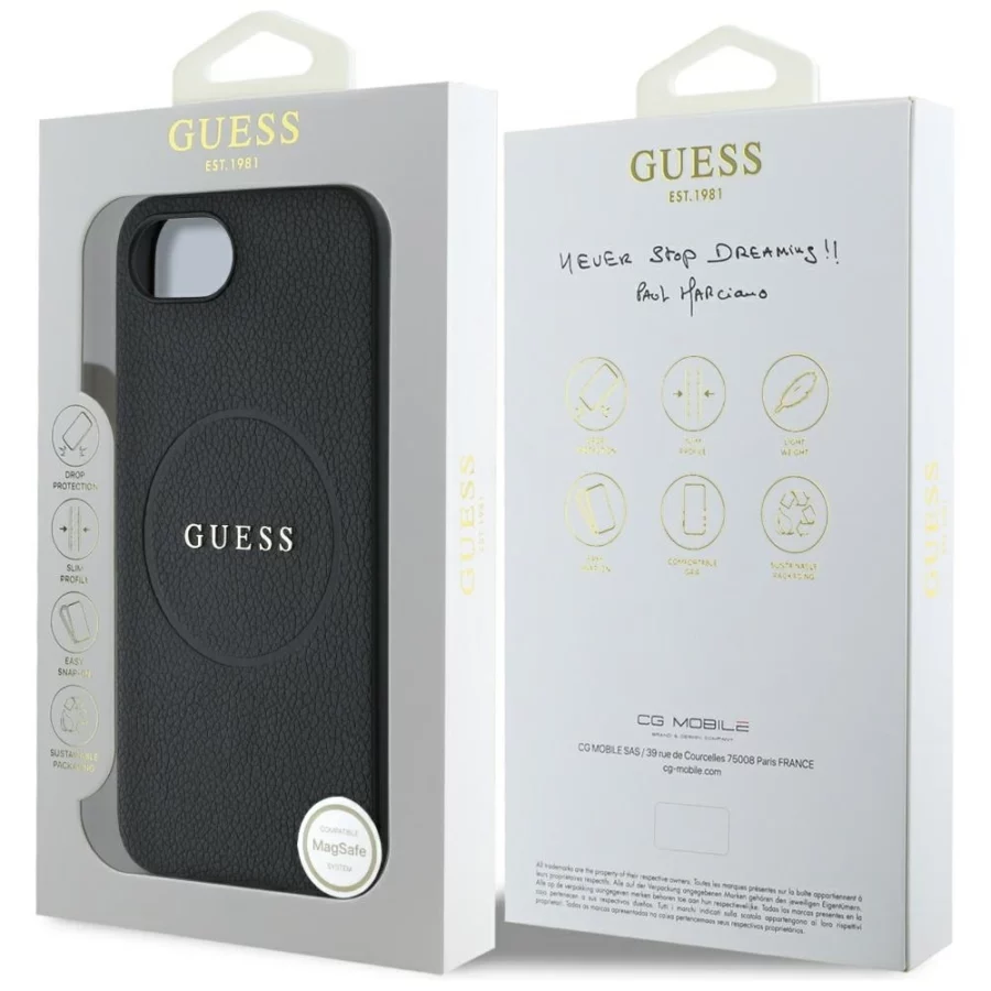Etui Guess PU Grained Classic Logo z MagSafe na iPhone 16e - czarne