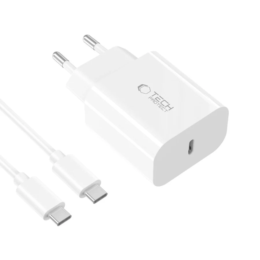 Ładowarka sieciowa Tech-Protect NC20W PD20W USB-C z kablem USB-C - biała
