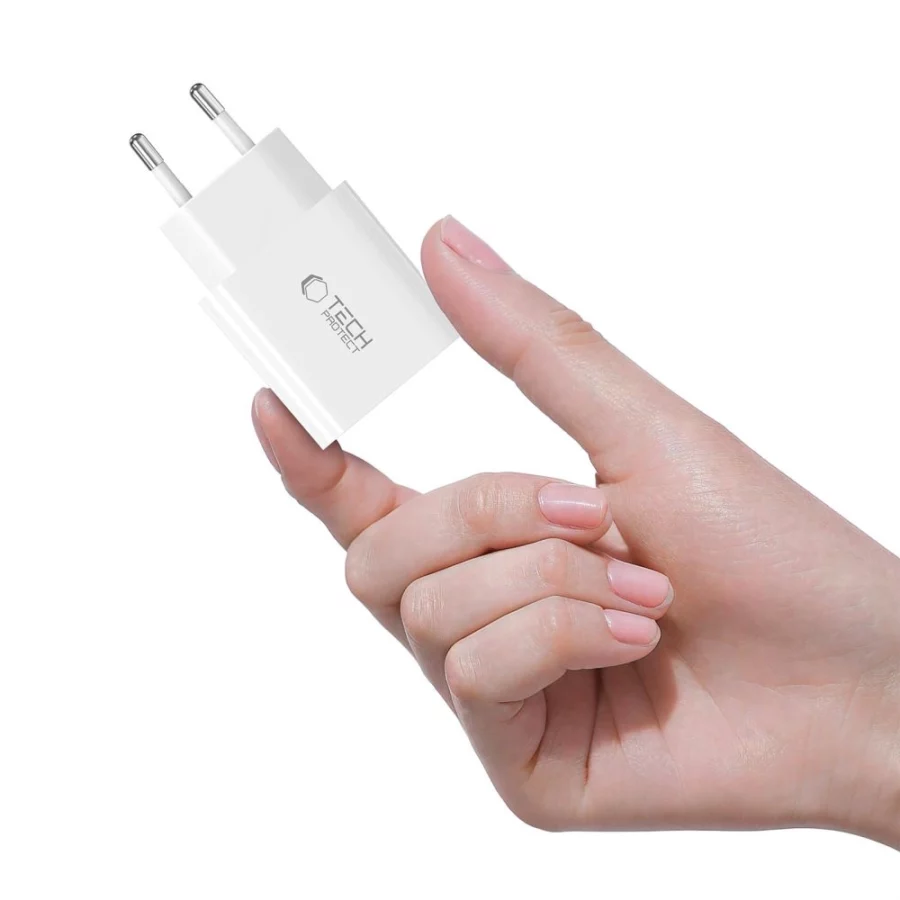 Ładowarka sieciowa Tech-Protect NC20W PD20W USB-C z kablem USB-C - biała
