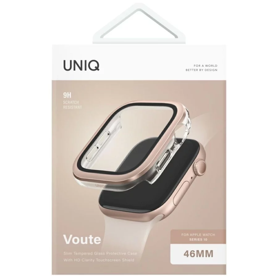 Etui ze szkłem hartowanym UNIQ Voute na Apple Watch 10 46 mm - różowo-złota