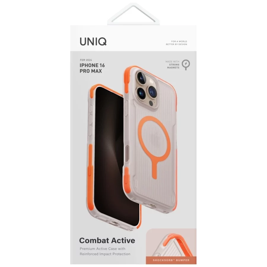Etui UNIQ Combat Active Magclick Charging na iPhone 16 Pro Max - pomarańczowe