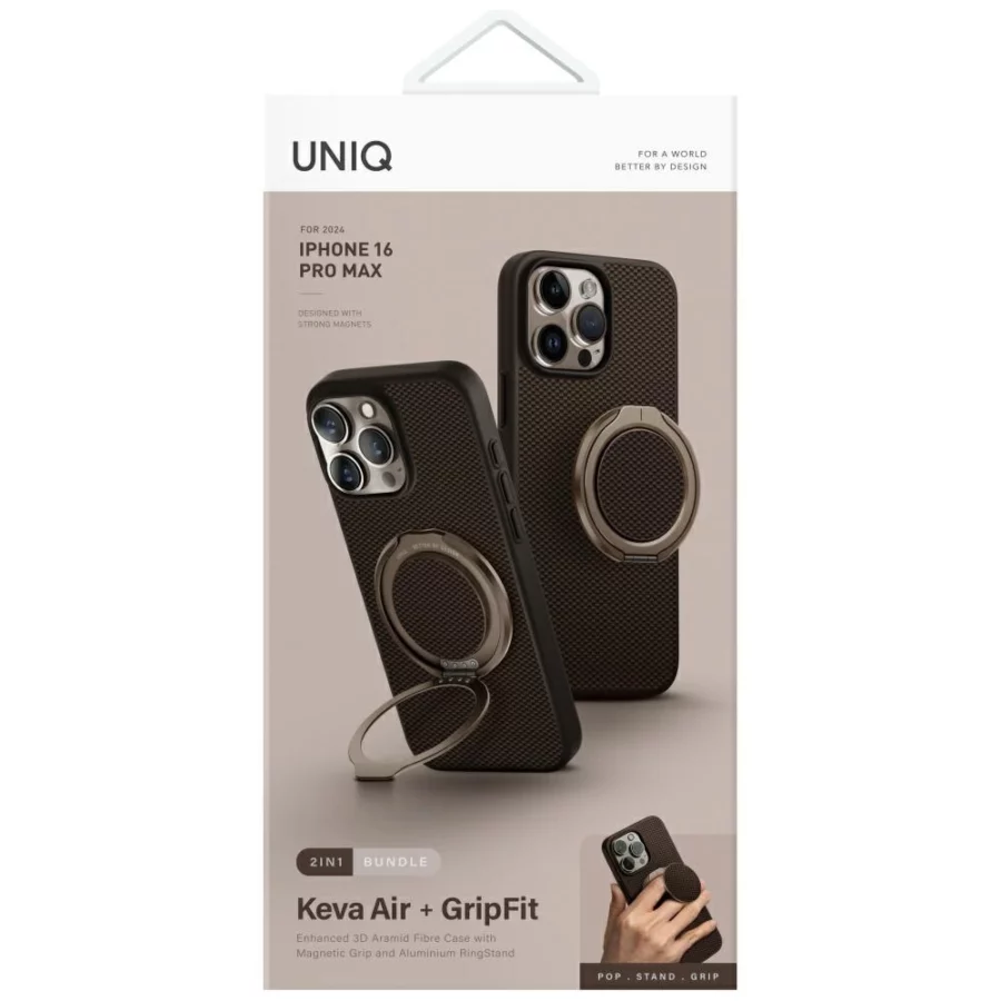 Etui UNIQ Keva Air Magclick Charging GripFit  na iPhone 16 Pro Max - brązowe