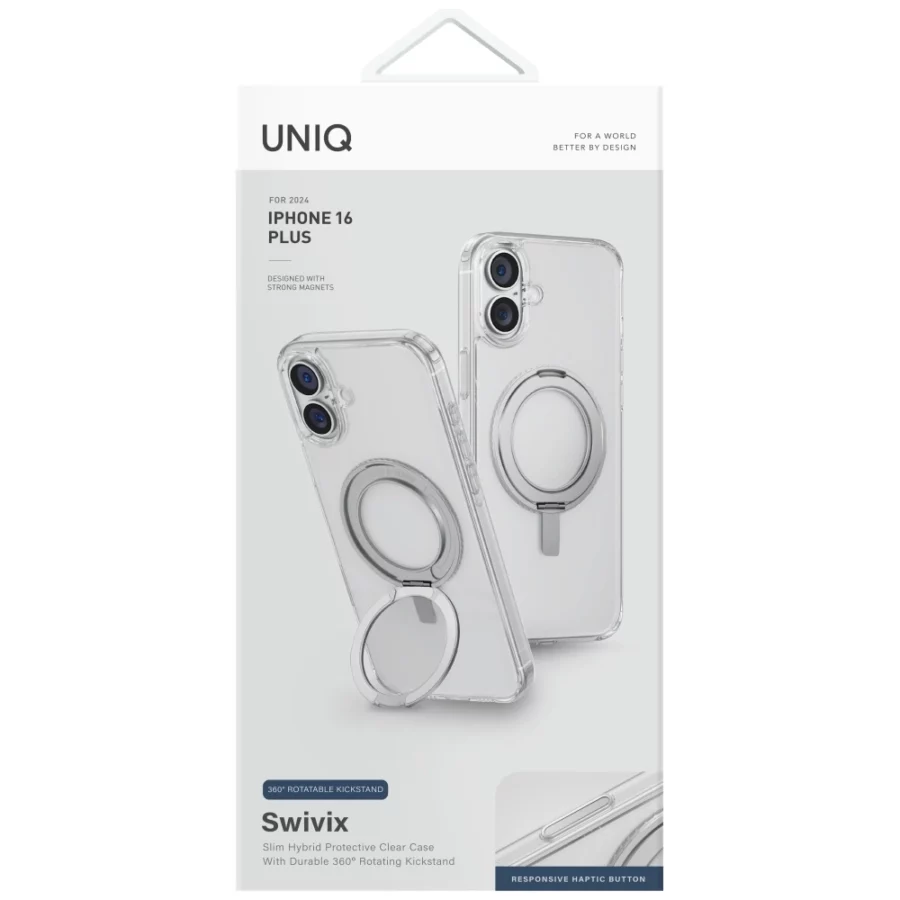 Etui UNIQ Swivix 360 Rotating Kickstand na iPhone 16 Plus - przezroczyste