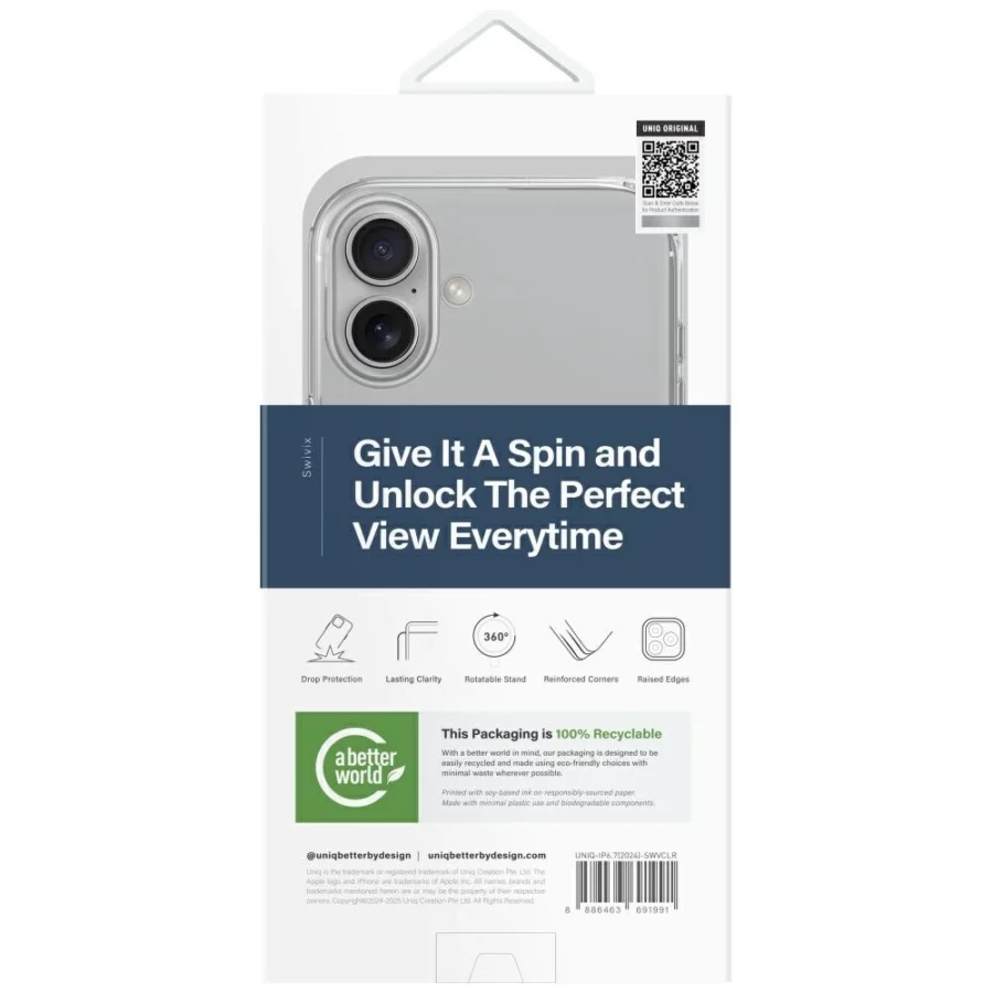 Etui UNIQ Swivix 360 Rotating Kickstand na iPhone 16 Plus - przezroczyste