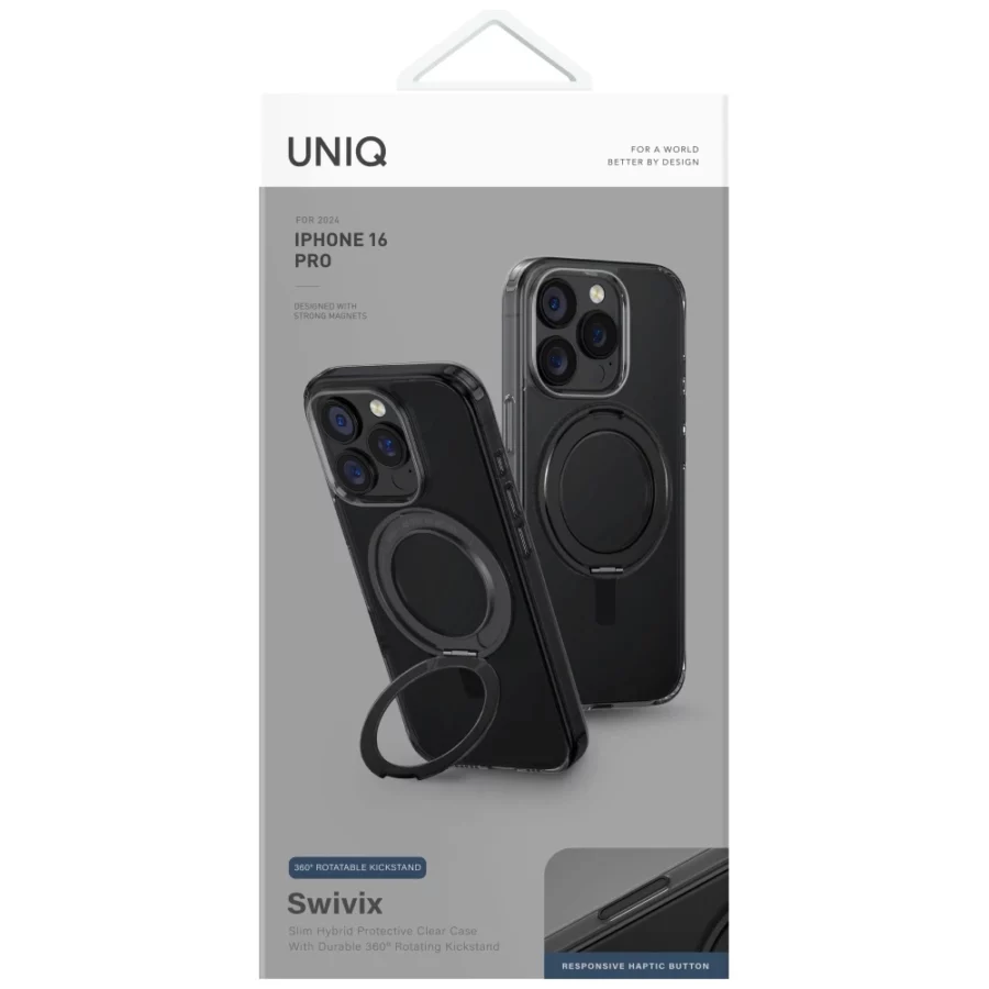 Etui UNIQ Swivix 360 Rotating Kickstand na iPhone 16 Pro - czarne