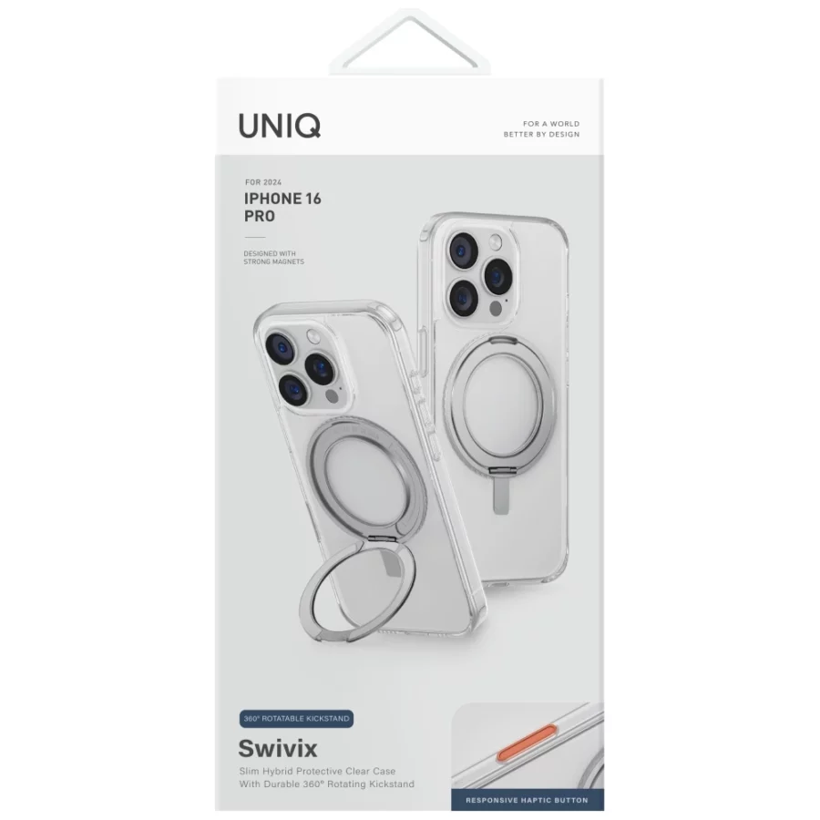 Etui UNIQ Swivix 360 Rotating Kickstand na iPhone 16 Pro - przezroczyste