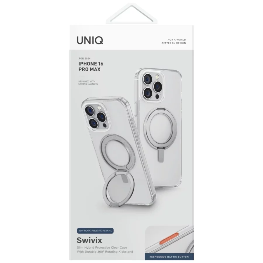 Etui UNIQ Swivix 360 Rotating Kickstand na iPhone 16 Pro Max - przezroczyste