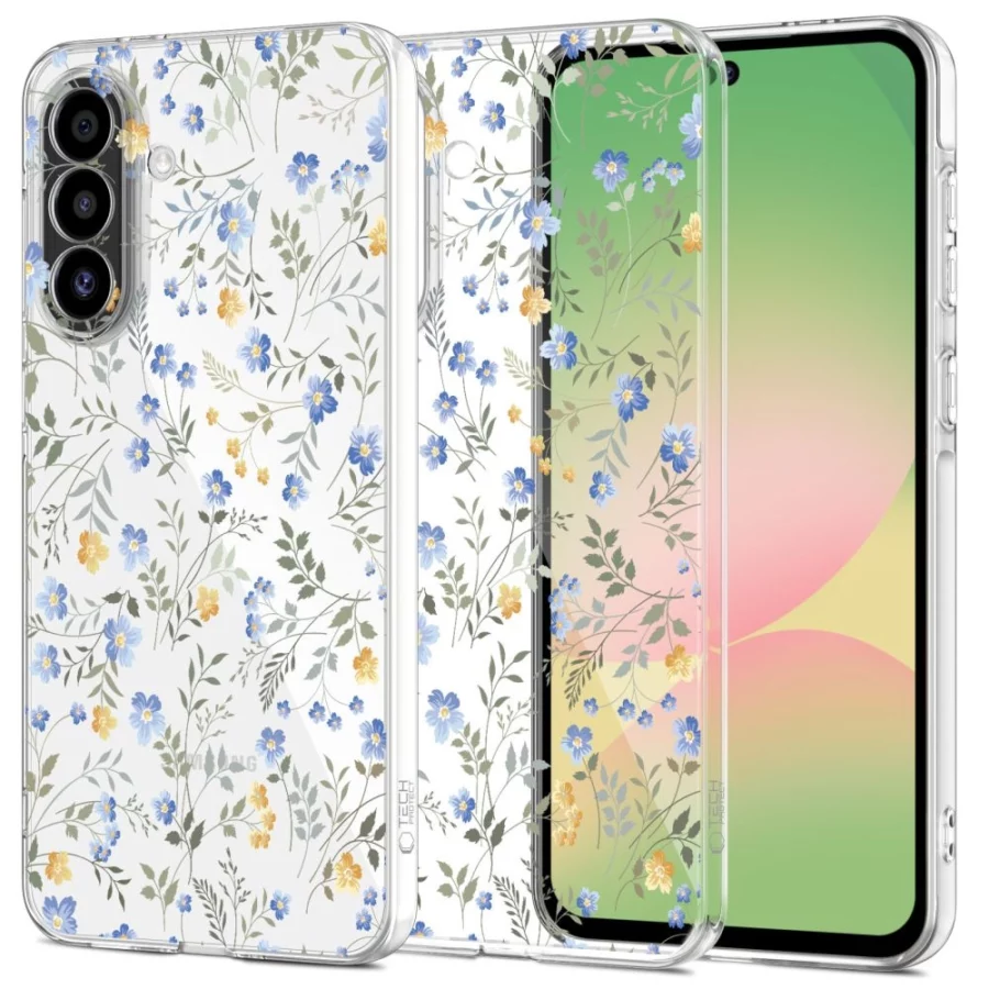 Etui Tech-Protect FlexAir na Samsung Galaxy A56 5G - stokrotki z liśćmi