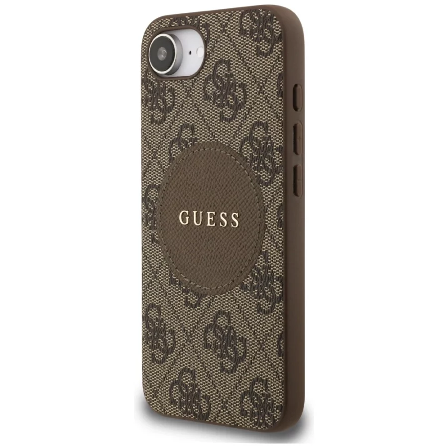 Etui Guess 4G Circle Classic Logo MagSafe na iPhone 16e - brązowe