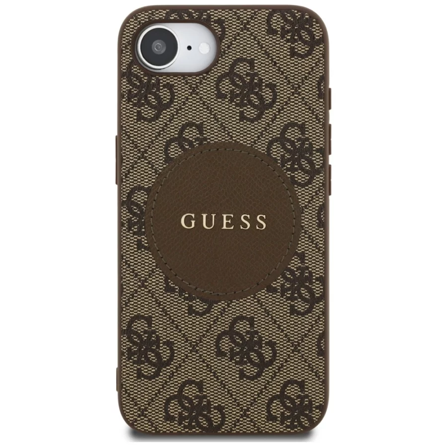 Etui Guess 4G Circle Classic Logo MagSafe na iPhone 16e - brązowe