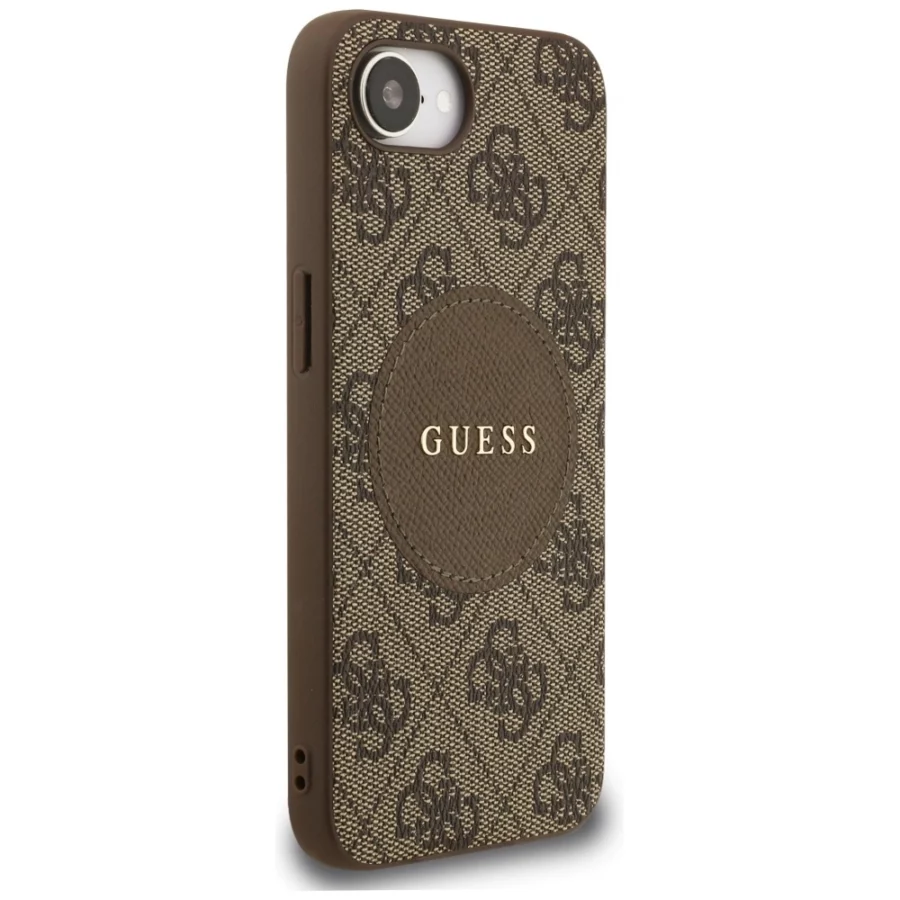 Etui Guess 4G Circle Classic Logo MagSafe na iPhone 16e - brązowe