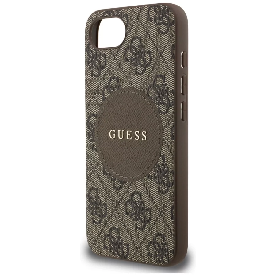 Etui Guess 4G Circle Classic Logo MagSafe na iPhone 16e - brązowe