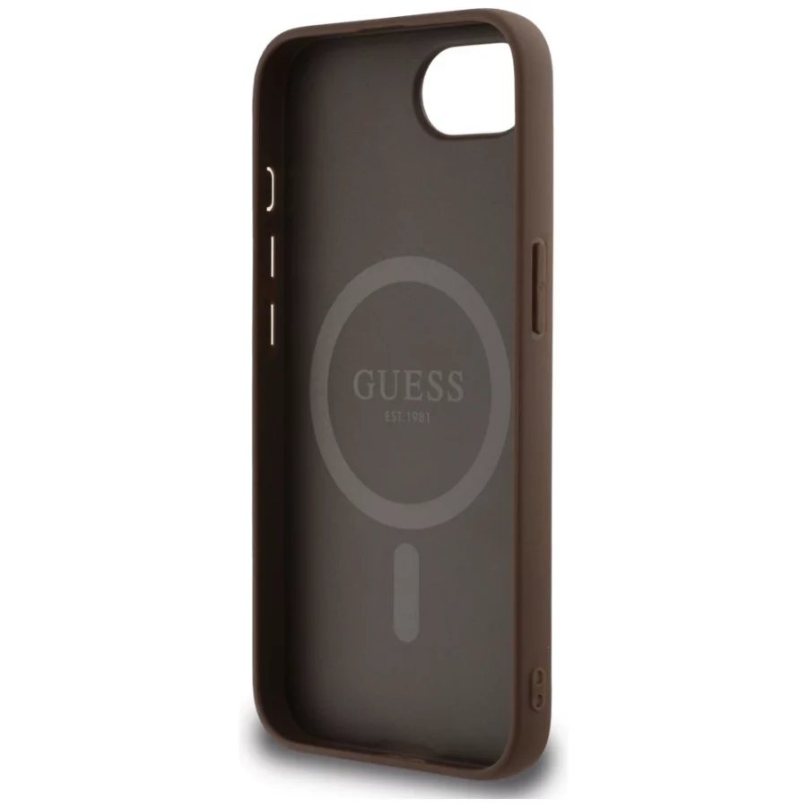Etui Guess 4G Circle Classic Logo MagSafe na iPhone 16e - brązowe