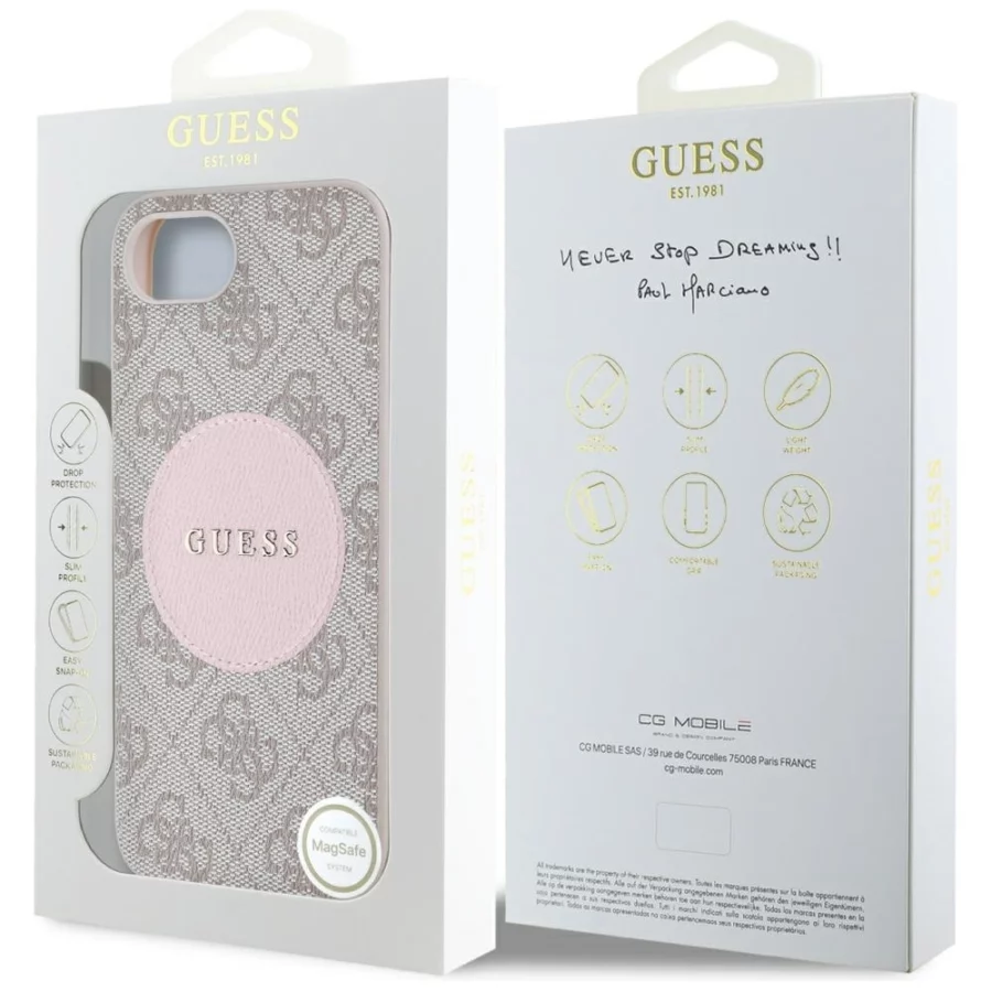 Etui Guess 4G Circle Classic Logo MagSafe na iPhone 16e - różowe